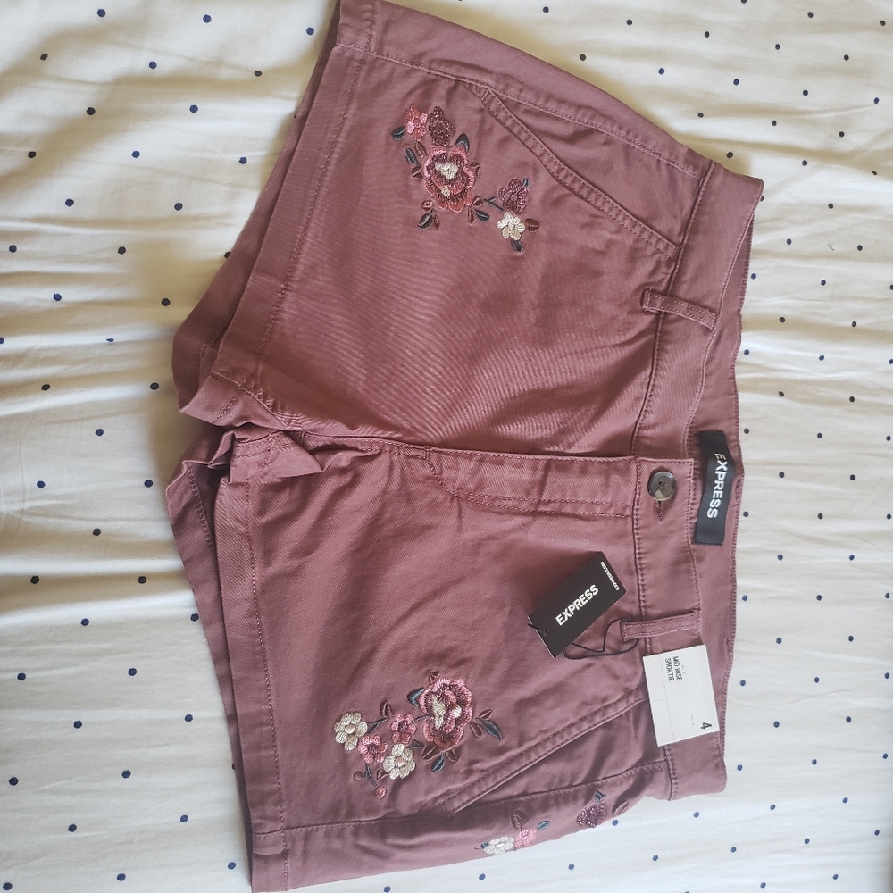 Express Embroidered Mid Rise Floral Twill … - Picture 5 of 10